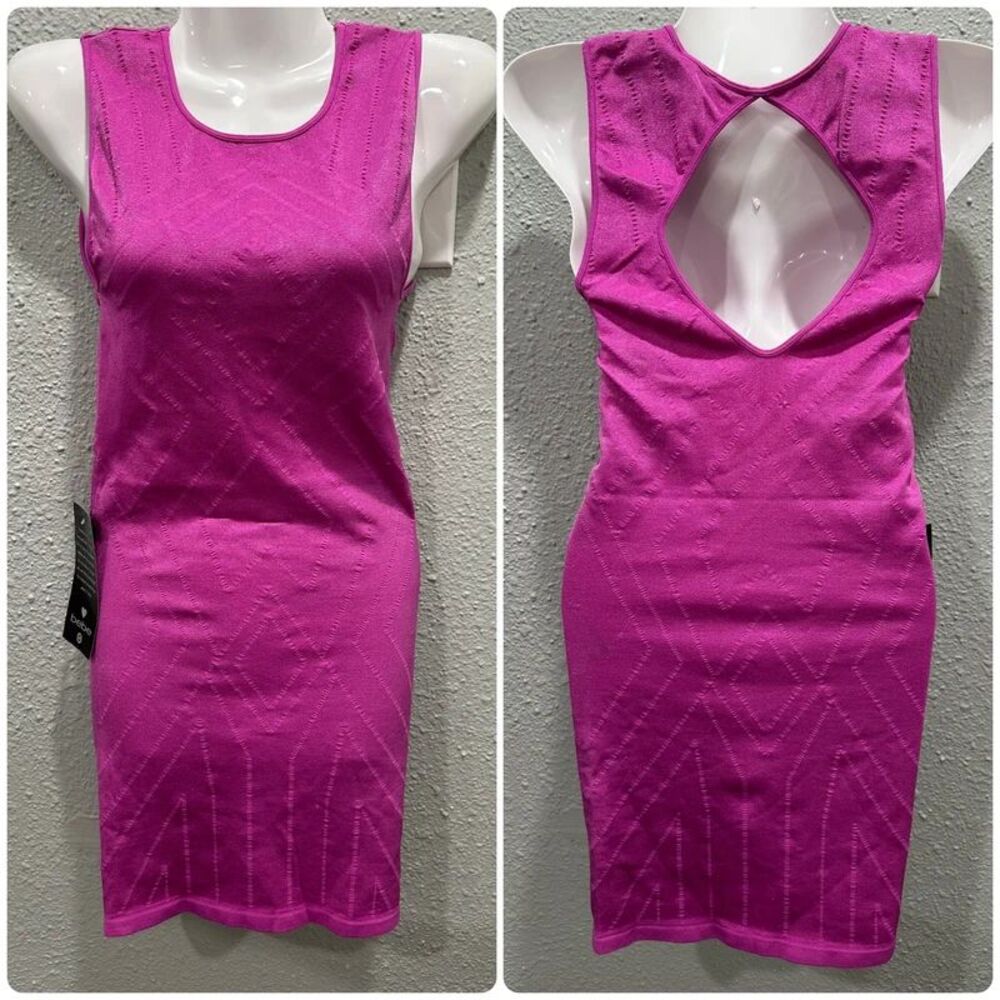 Vintage BEBE Bright Pink Bodycon Mini Dress Womens Small New With Small Flaws